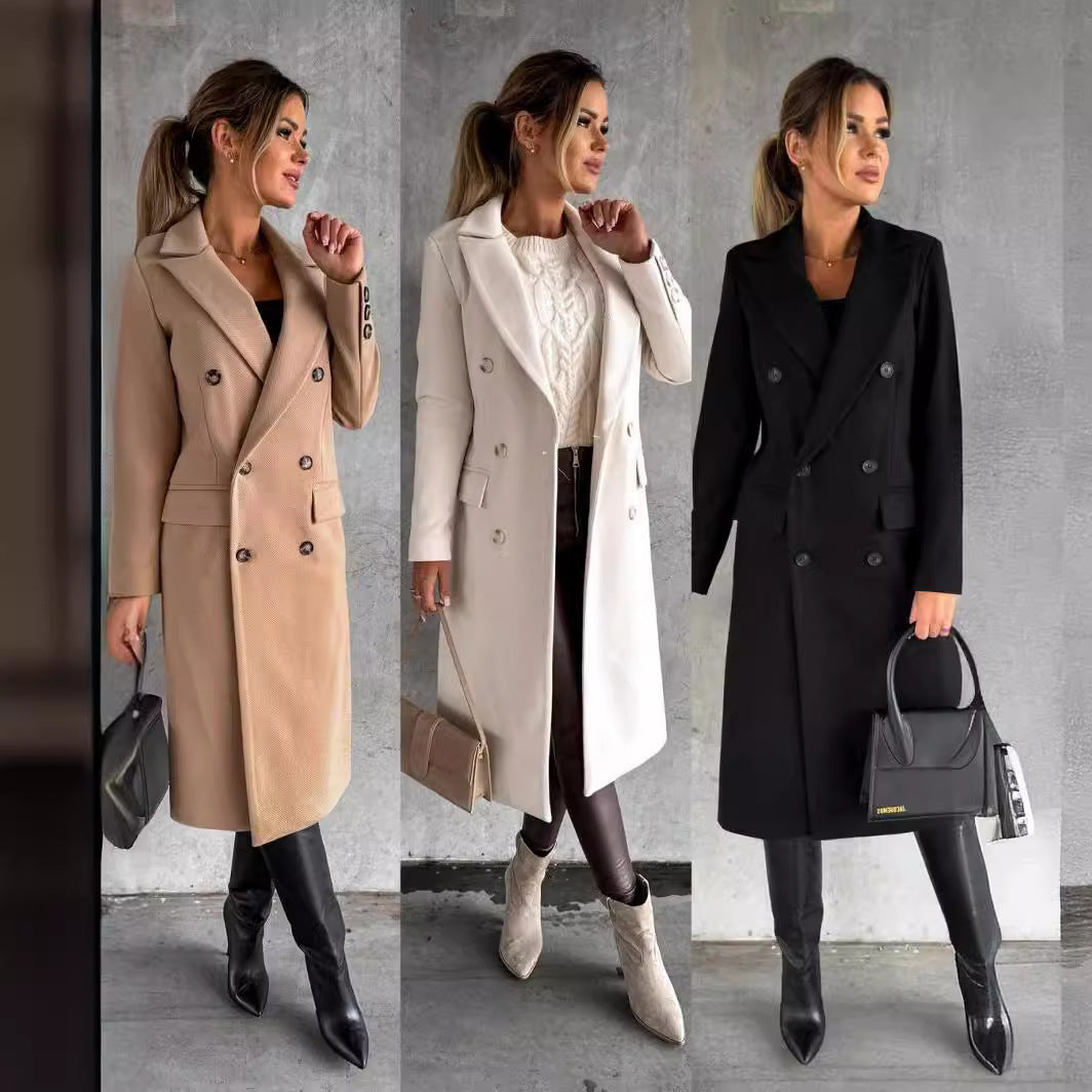 Damer Elegant dubbelknäppt kappa med strukturerat tyg och midjebelti Eva Jonsson-Eva Jonsson