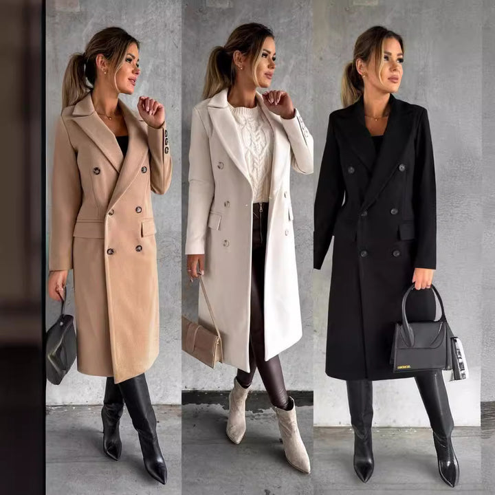 Damer Elegant dubbelknäppt kappa med strukturerat tyg och midjebelti Eva Jonsson-Eva Jonsson