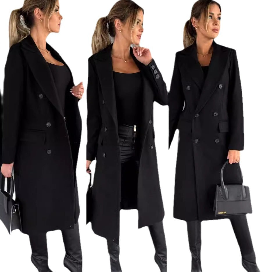 Damer Elegant dubbelknäppt kappa med strukturerat tyg och midjebelti Eva Jonsson-Eva Jonsson