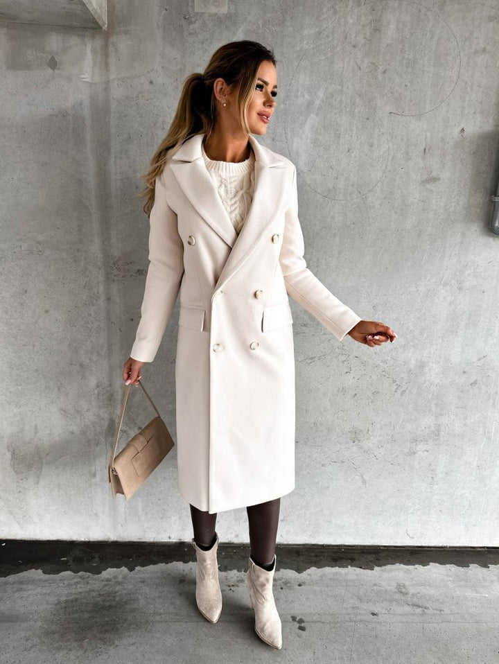 Damer Elegant dubbelknäppt kappa med strukturerat tyg och midjebelti Eva Jonsson-Eva Jonsson