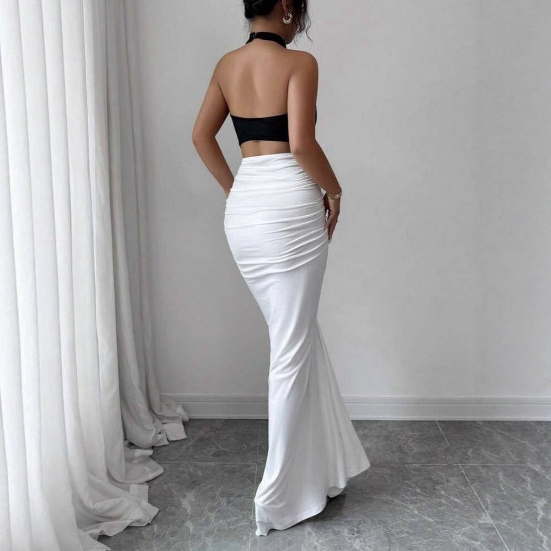 Damer Elegant, figurnära aftonklänning med konstsilke-ruffling Mirla-Eva Jonsson
