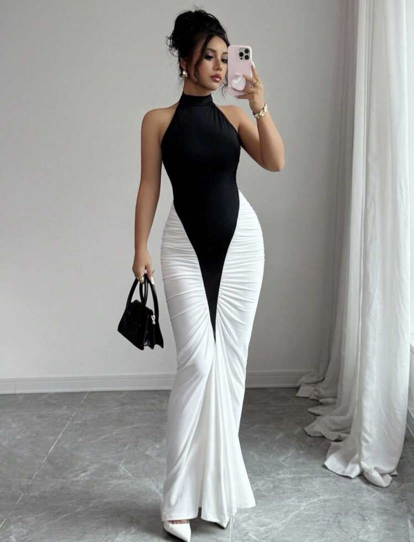 Damer Elegant, figurnära aftonklänning med konstsilke-ruffling Mirla-Eva Jonsson