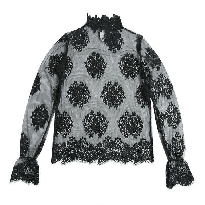Damer Elegant genomskinlig blus med spetsapplikationer Mirla-Eva Jonsson