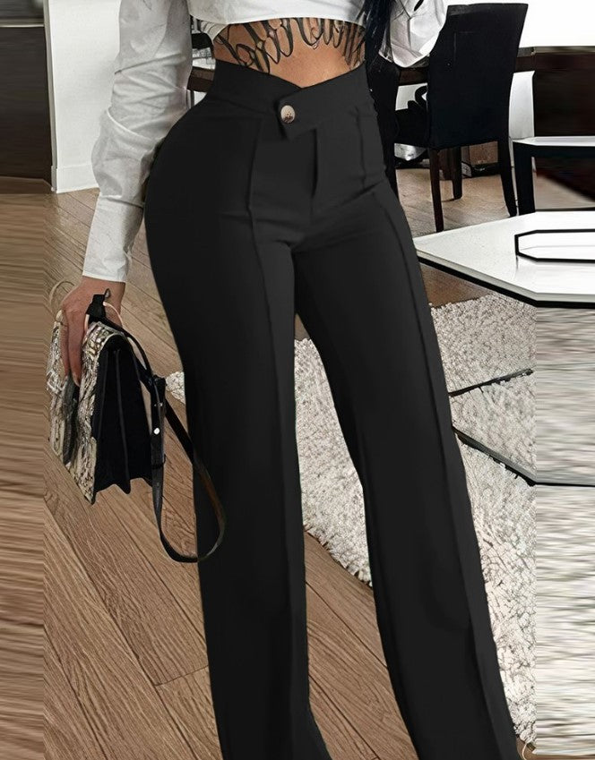 Damer Elegant hög midja byxor med dekorativa knapprad Eva Jonsson-Eva Jonsson