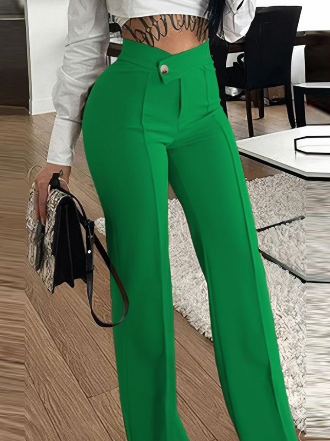 Damer Elegant hög midja byxor med dekorativa knapprad Eva Jonsson-Eva Jonsson