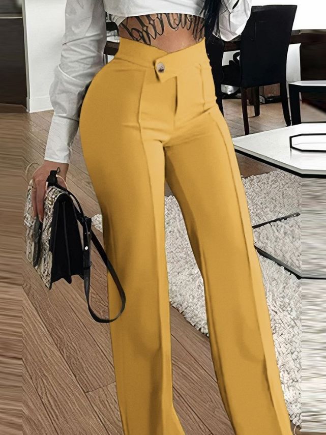 Damer Elegant hög midja byxor med dekorativa knapprad Eva Jonsson-Eva Jonsson