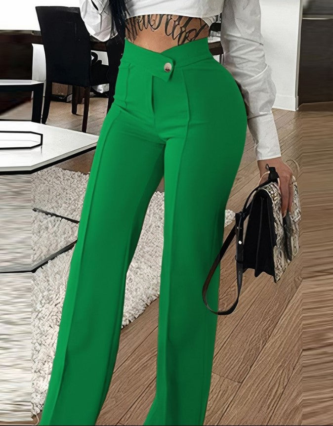 Damer Elegant hög midja byxor med dekorativa knapprad Eva Jonsson-Eva Jonsson