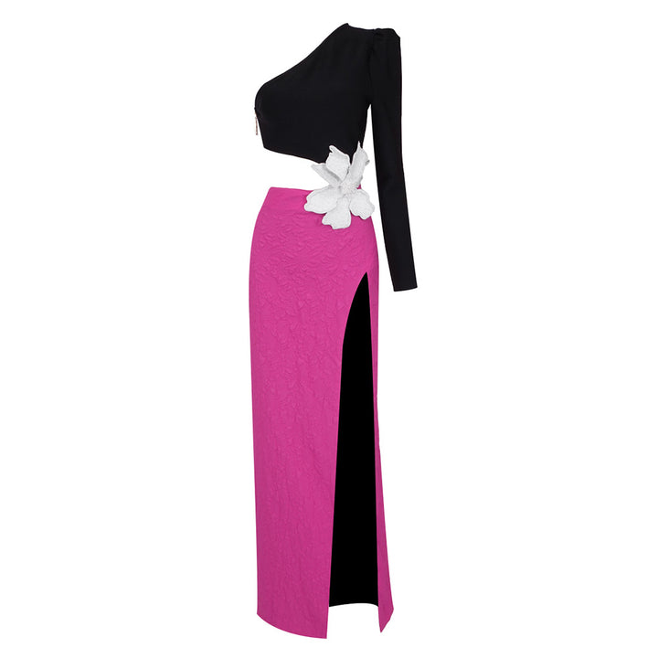 Damer Elegant klänning med asymmetrisk överdel och floral accent Mirla-Eva Jonsson