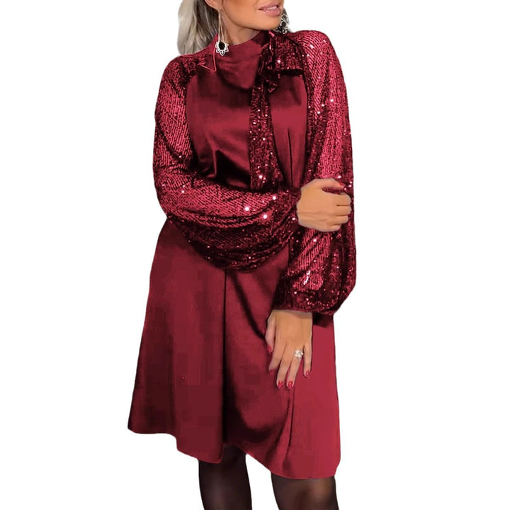 Damer Elegant klänning med glittrande ärmar och festlig krage Eva Jonsson-Eva Jonsson