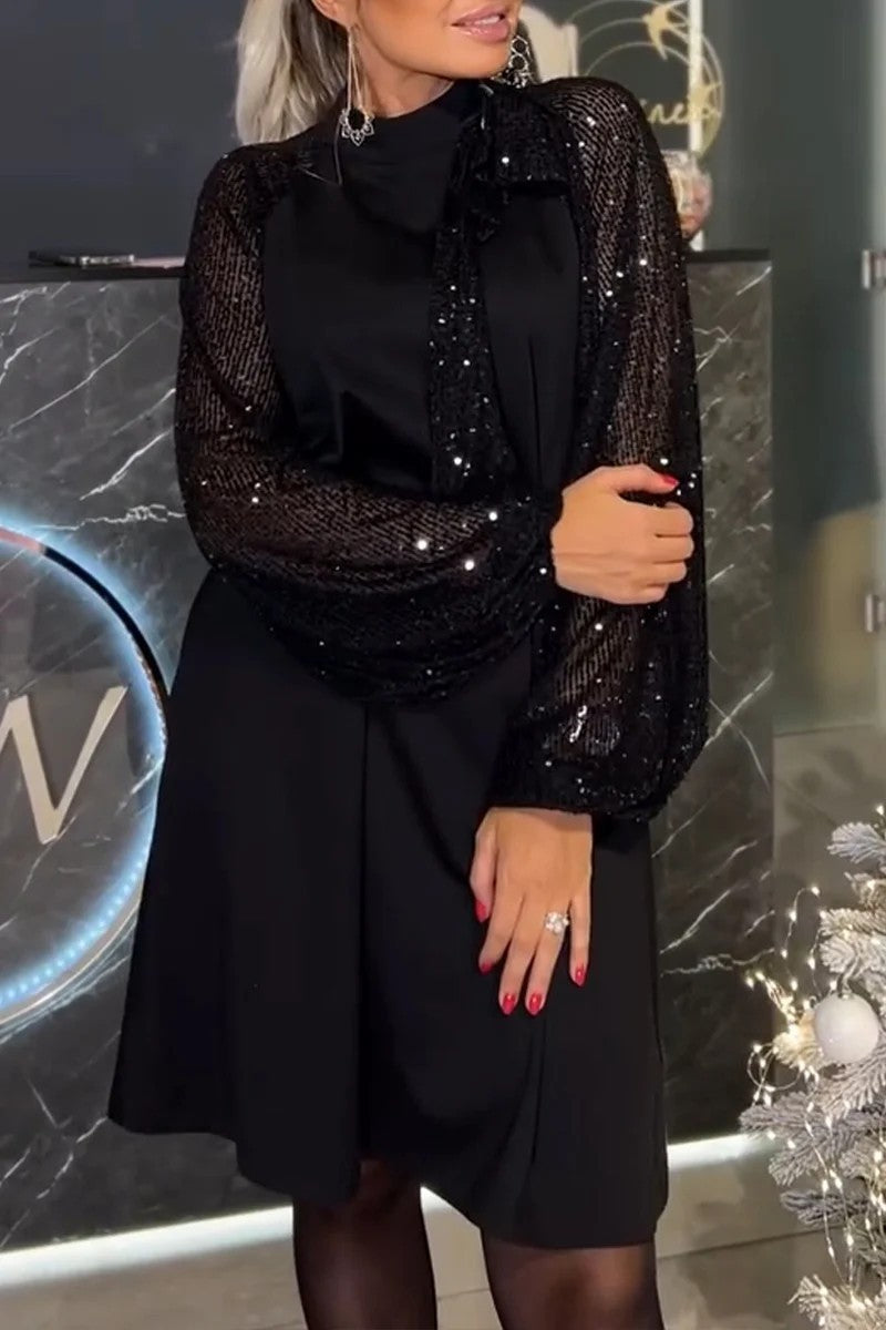 Damer Elegant klänning med glittrande ärmar och festlig krage Eva Jonsson-Eva Jonsson