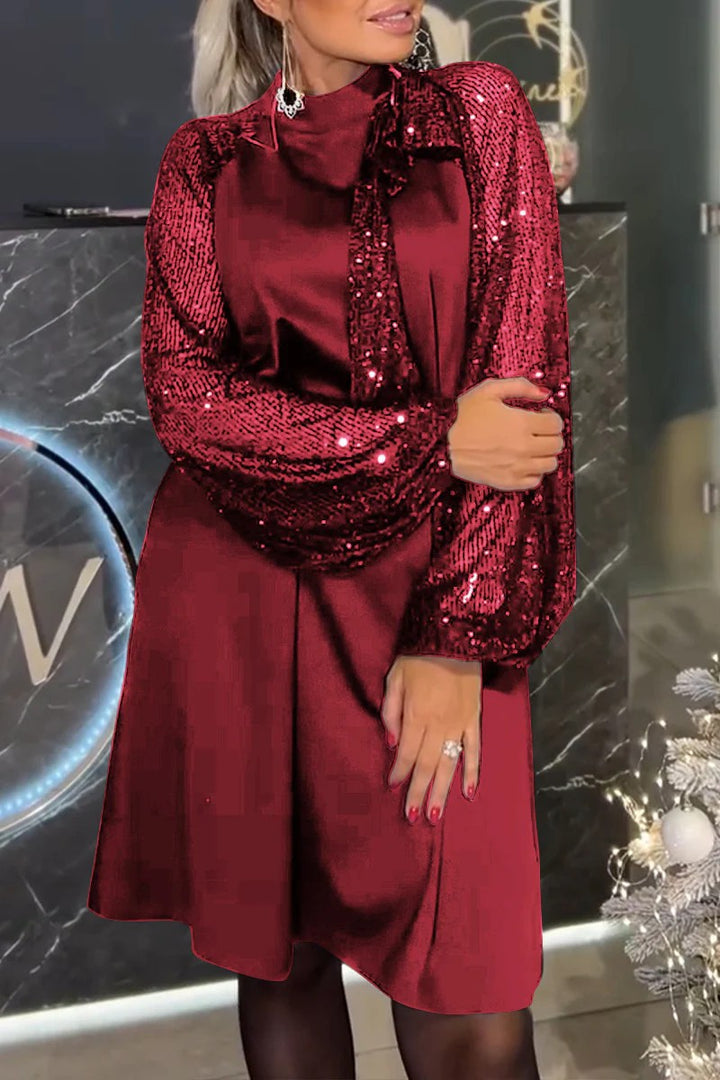 Damer Elegant klänning med glittrande ärmar och festlig krage Eva Jonsson-Eva Jonsson