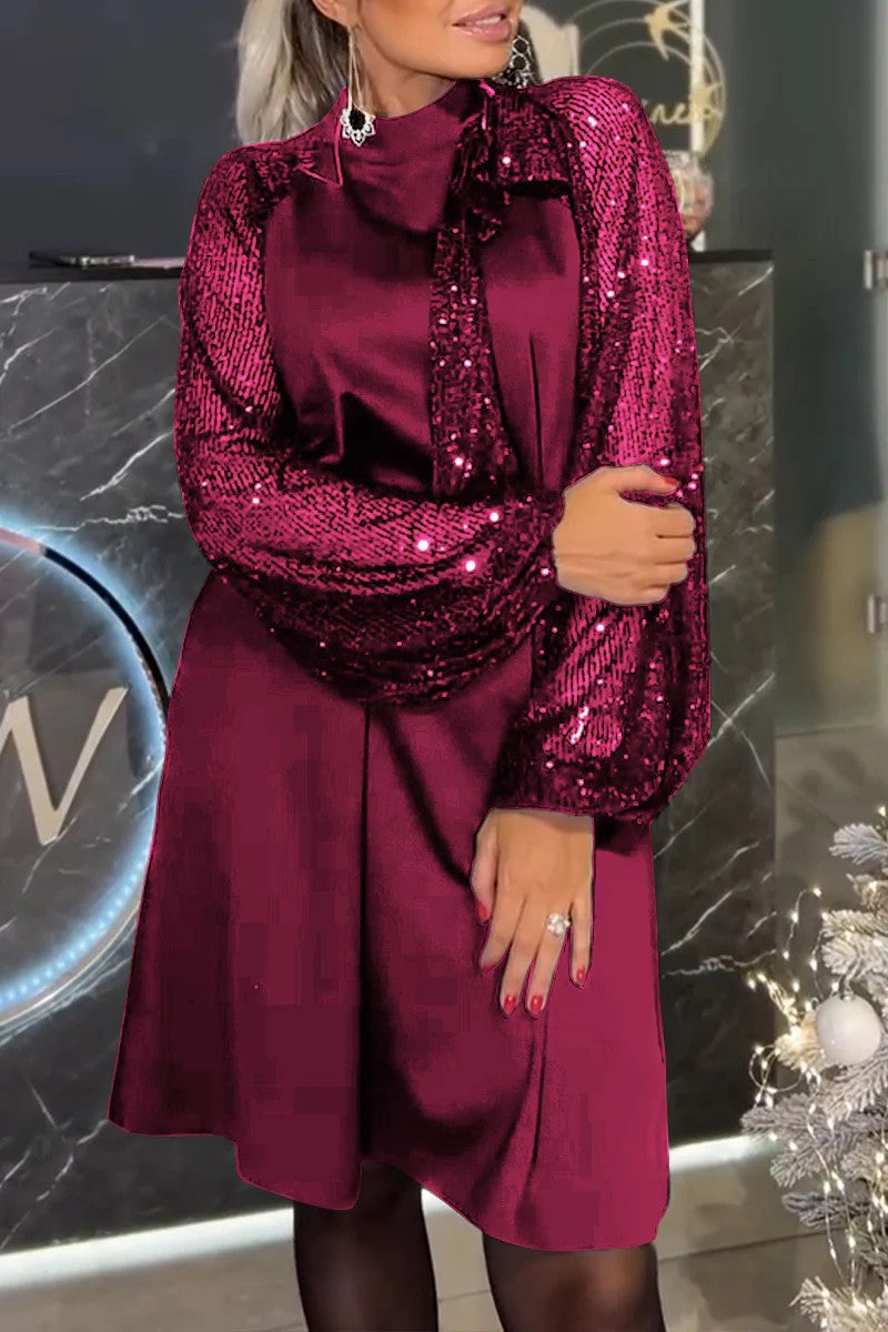 Damer Elegant klänning med glittrande ärmar och festlig krage Eva Jonsson-Eva Jonsson