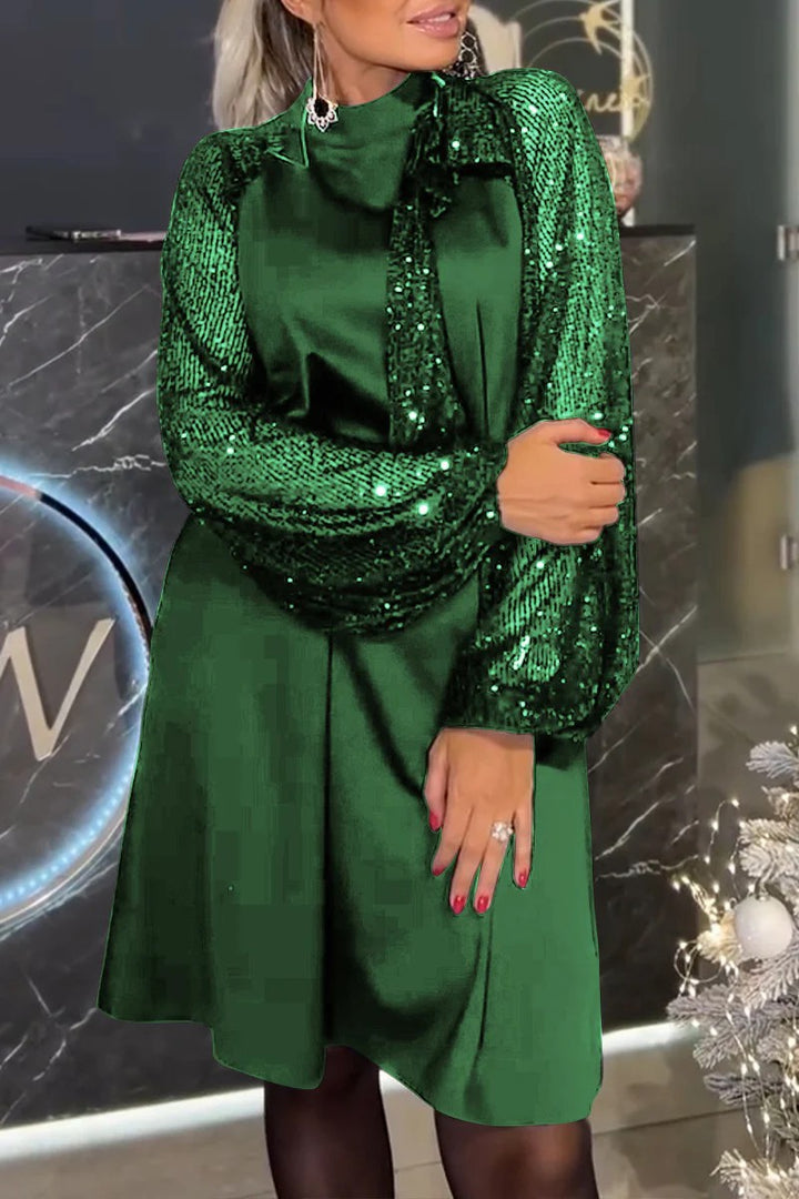 Damer Elegant klänning med glittrande ärmar och festlig krage Eva Jonsson-Eva Jonsson