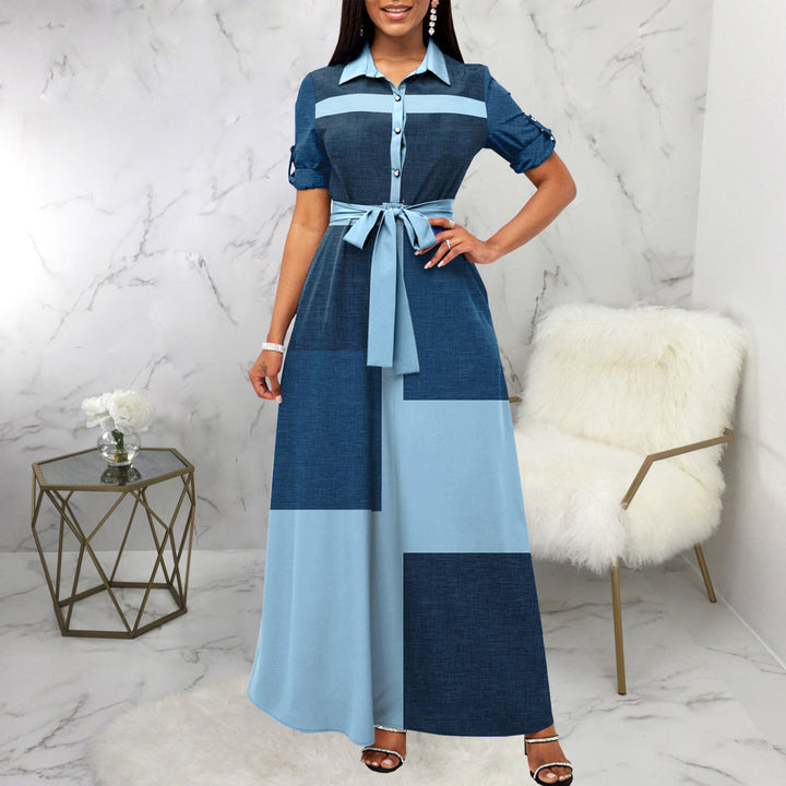 Damer Elegant knappskjorta-maxikläning med figursydd bälte Eva Jonsson-Eva Jonsson