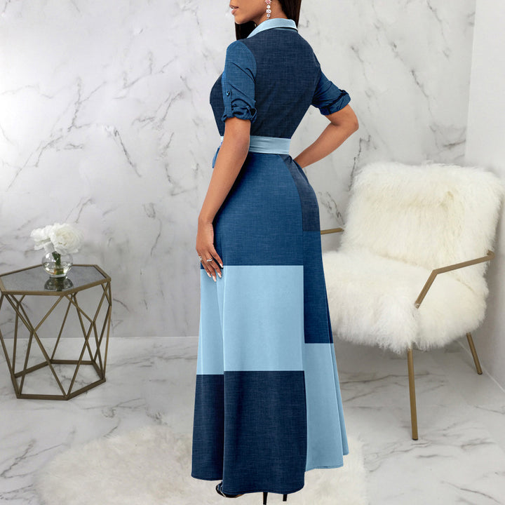 Damer Elegant knappskjorta-maxikläning med figursydd bälte Eva Jonsson-Eva Jonsson