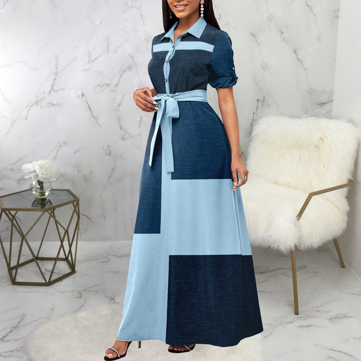 Damer Elegant knappskjorta-maxikläning med figursydd bälte Eva Jonsson-Eva Jonsson