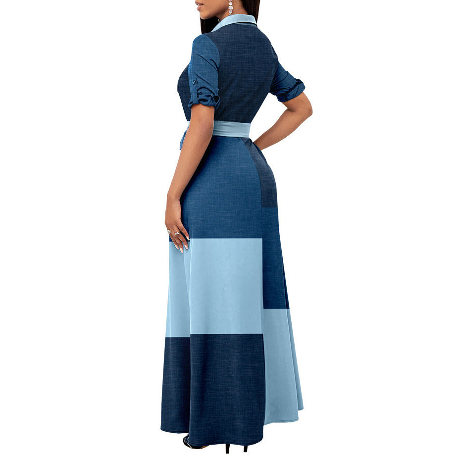 Damer Elegant knappskjorta-maxikläning med figursydd bälte Eva Jonsson-Eva Jonsson