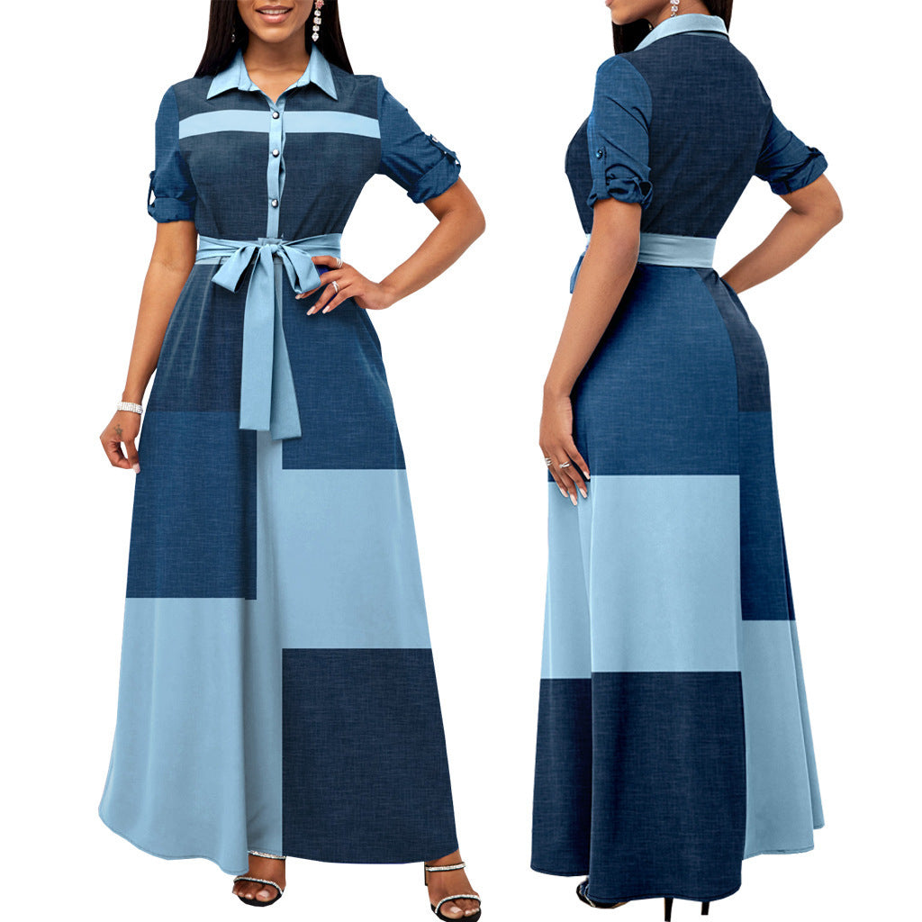 Damer Elegant knappskjorta-maxikläning med figursydd bälte Eva Jonsson-Eva Jonsson