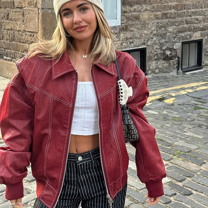 Damer Elegant konstläderjacka med hög krage och elastiska muddar Mirla-Eva Jonsson