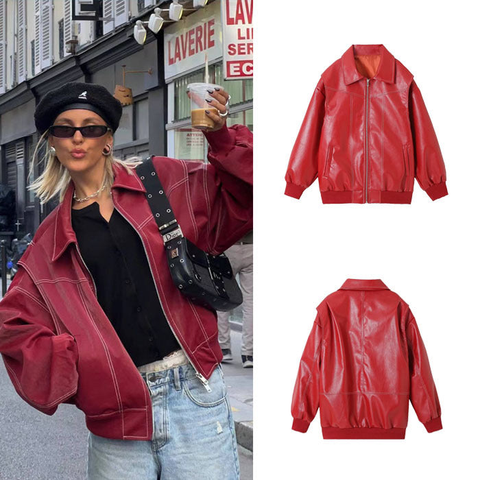 Damer Elegant konstläderjacka med hög krage och elastiska muddar Mirla-Eva Jonsson