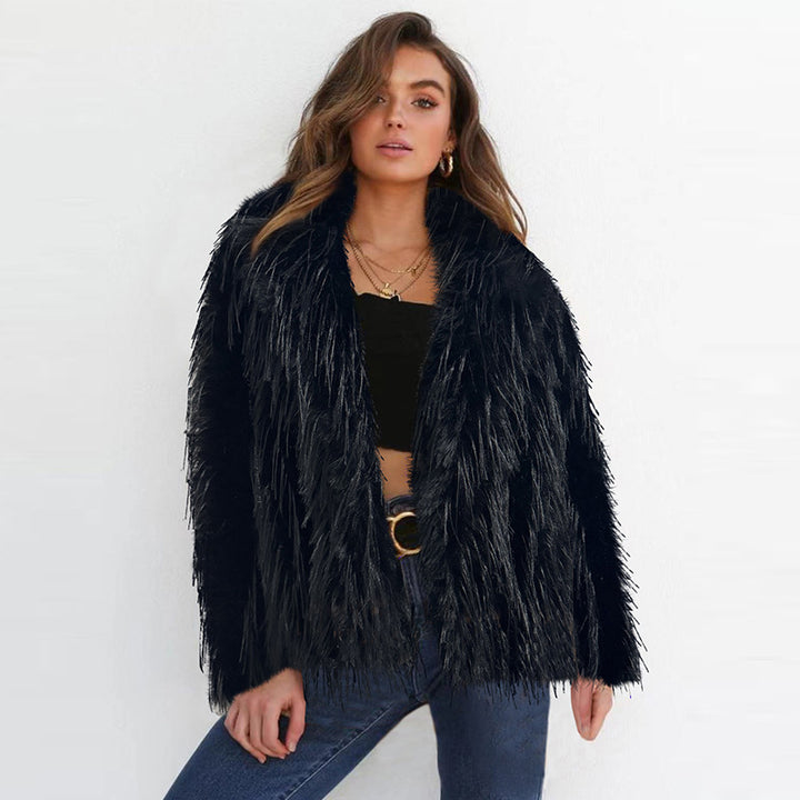 Damer Elegant konstpäls blazer med bred krage Mirla-Eva Jonsson