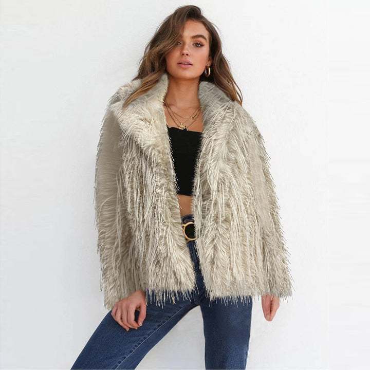 Damer Elegant konstpäls blazer med bred krage Mirla-Eva Jonsson