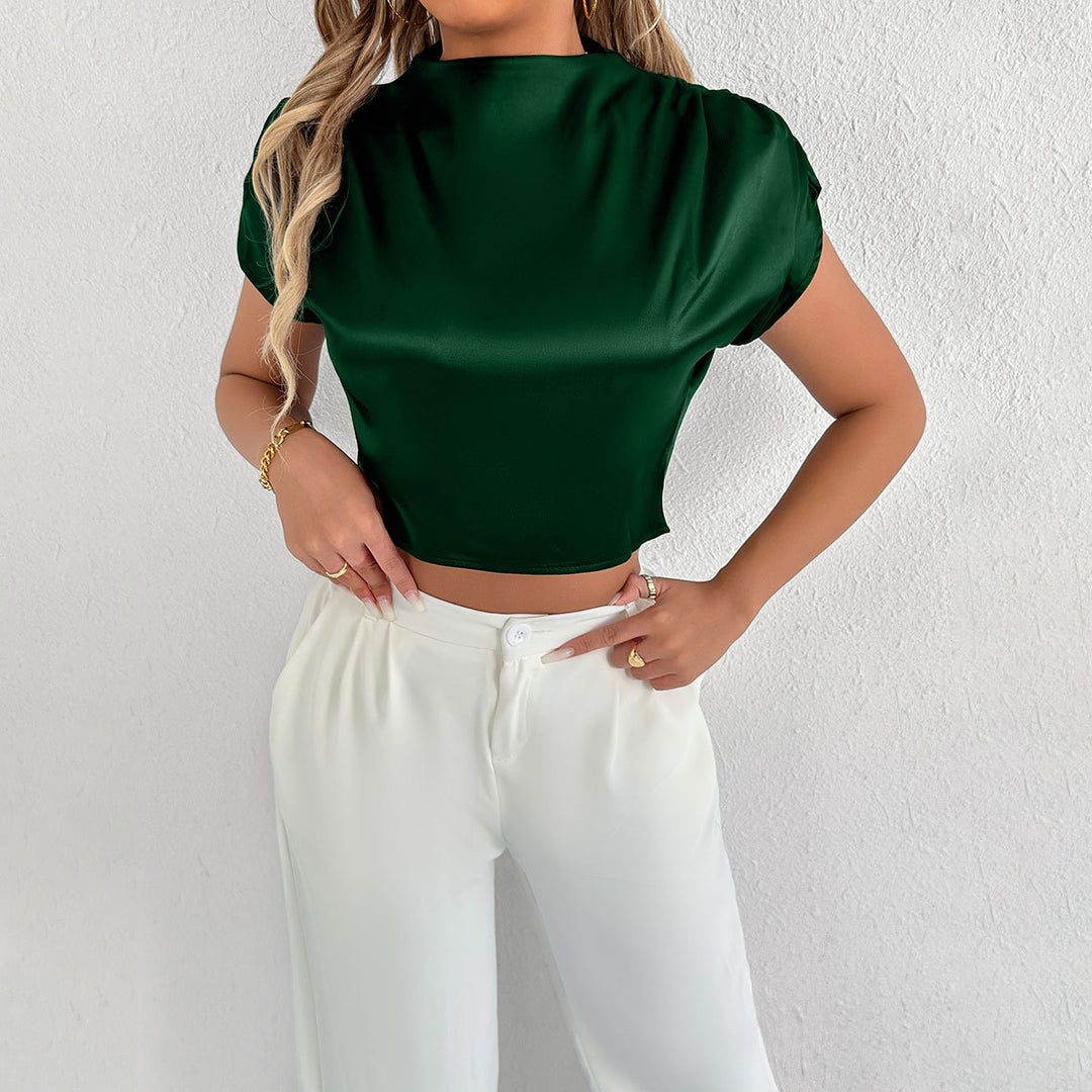 Damer Elegant kortärmad blus med modern ståkrage Mirla-Eva Jonsson
