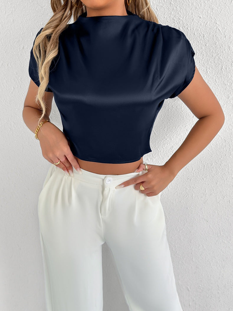 Damer Elegant kortärmad blus med modern ståkrage Mirla-Eva Jonsson