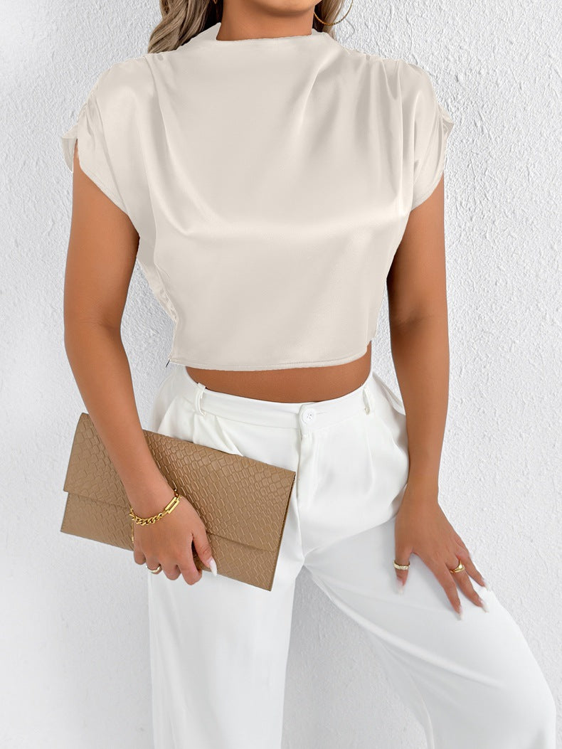 Damer Elegant kortärmad blus med modern ståkrage Mirla-Eva Jonsson