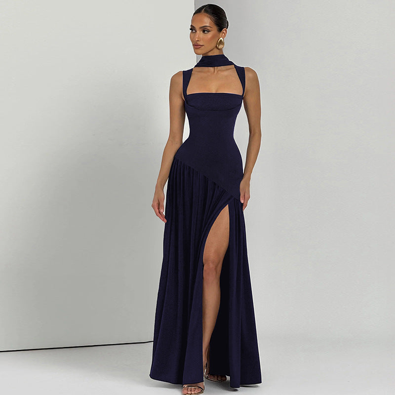 Damer Elegant kvällsklänning med asymmetrisk skärning och djup slits Mirla-Eva Jonsson