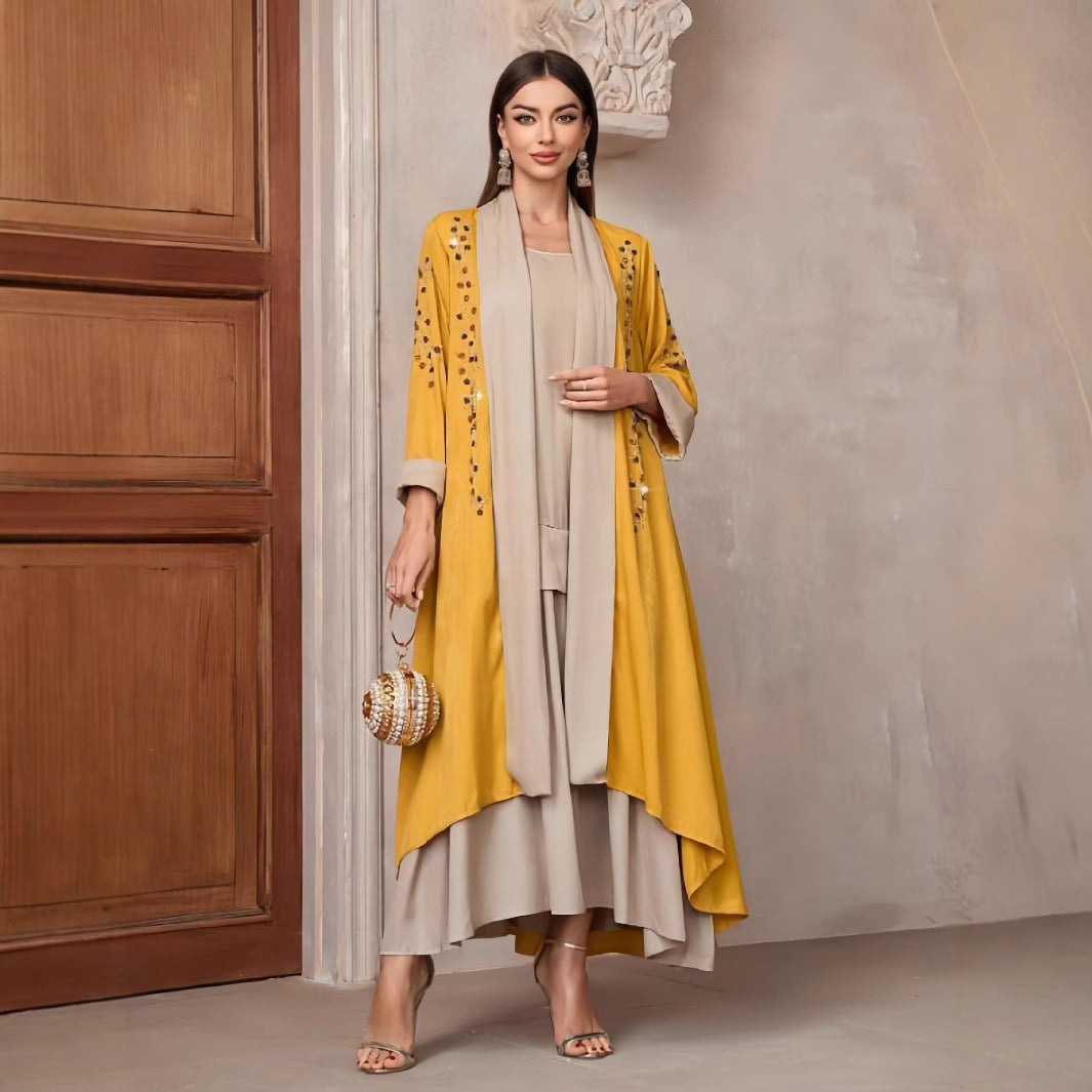 Damer Elegant lång Kaftan-jacka med blommigt accent Eva Jonsson-Eva Jonsson