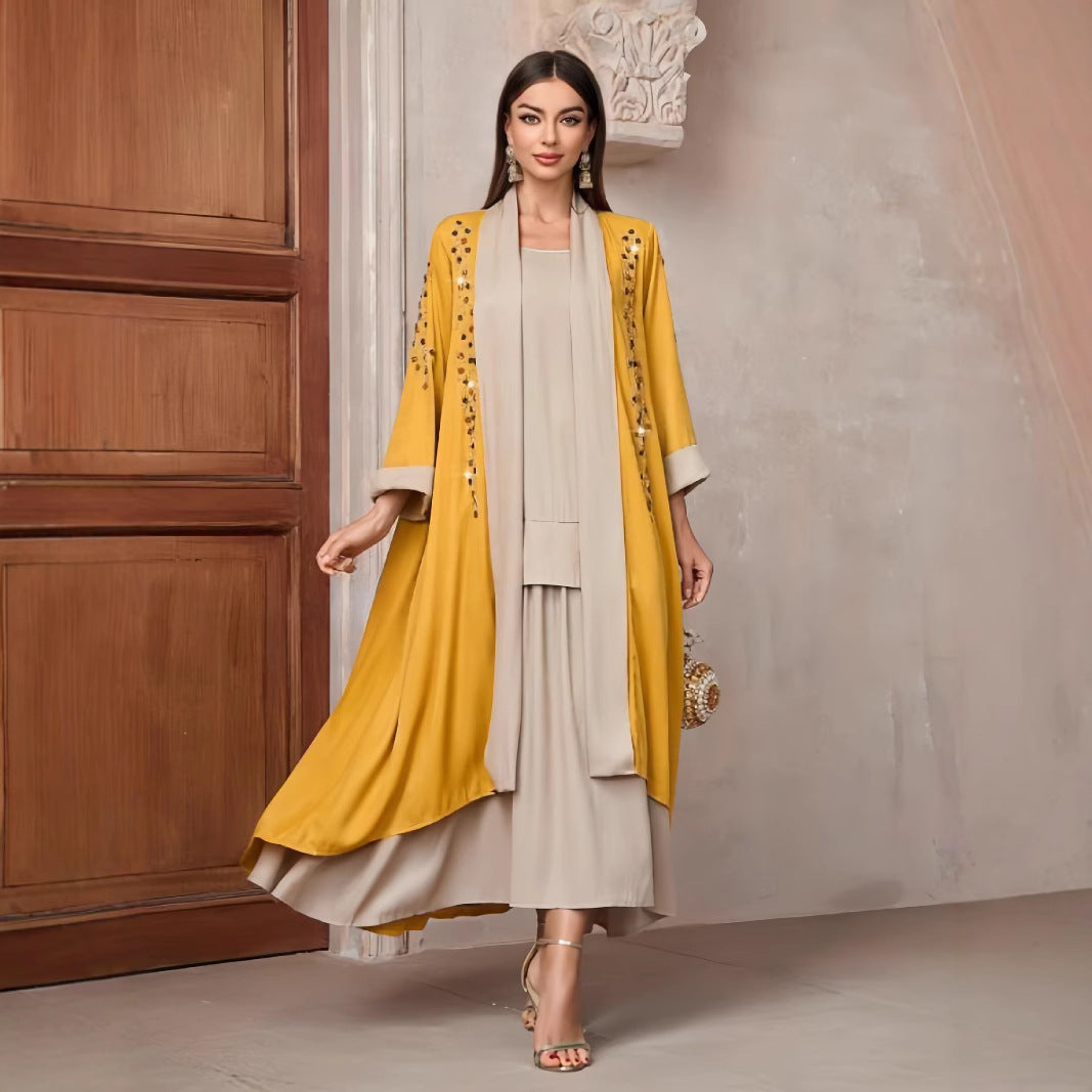 Damer Elegant lång Kaftan-jacka med blommigt accent Eva Jonsson-Eva Jonsson