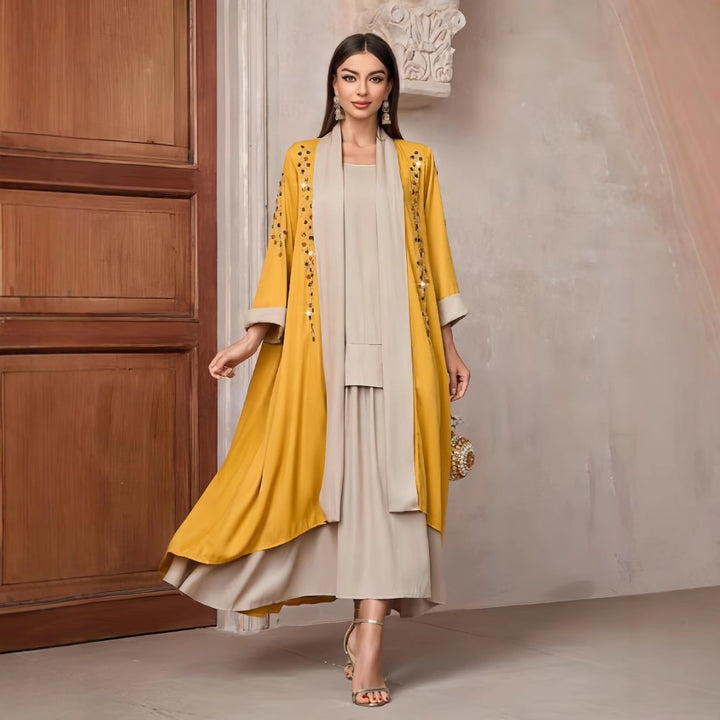Damer Elegant lång Kaftan-jacka med blommigt accent Eva Jonsson-Eva Jonsson
