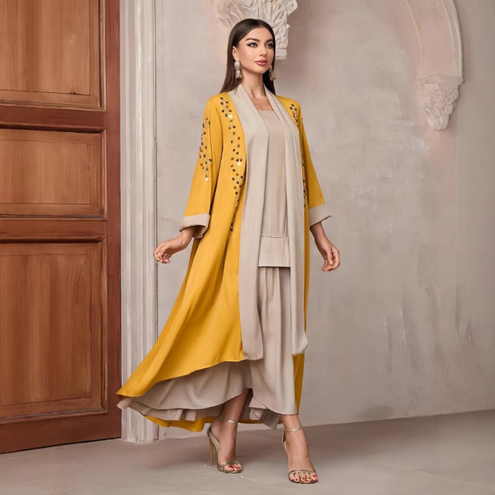 Damer Elegant lång Kaftan-jacka med blommigt accent Eva Jonsson-Eva Jonsson