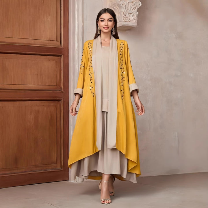 Damer Elegant lång Kaftan-jacka med blommigt accent Eva Jonsson-Eva Jonsson