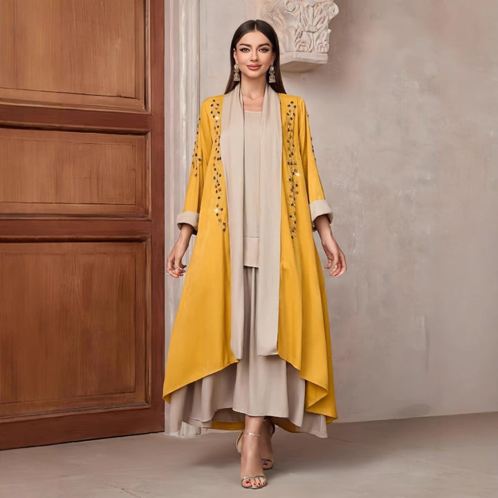 Damer Elegant lång Kaftan-jacka med blommigt accent Eva Jonsson-Eva Jonsson