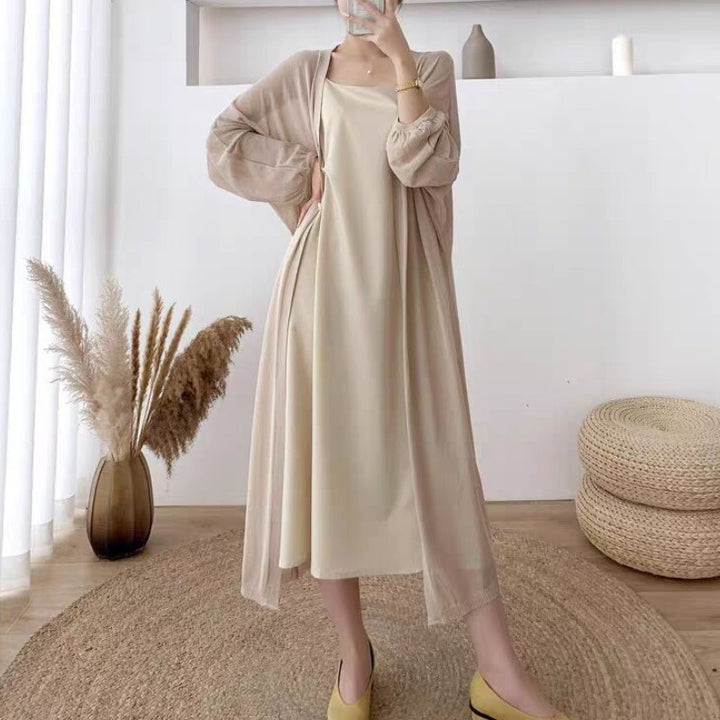 Damer Elegant lång cardigan med ballongformade ärmar och öppen framsida Mirla-Eva Jonsson