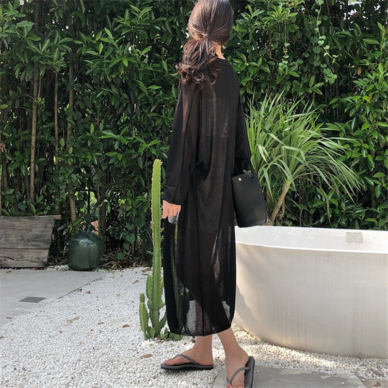 Damer Elegant lång cardigan med ballongformade ärmar och öppen framsida Mirla-Eva Jonsson