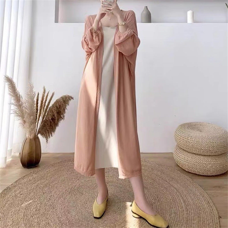 Damer Elegant lång cardigan med ballongformade ärmar och öppen framsida Mirla-Eva Jonsson