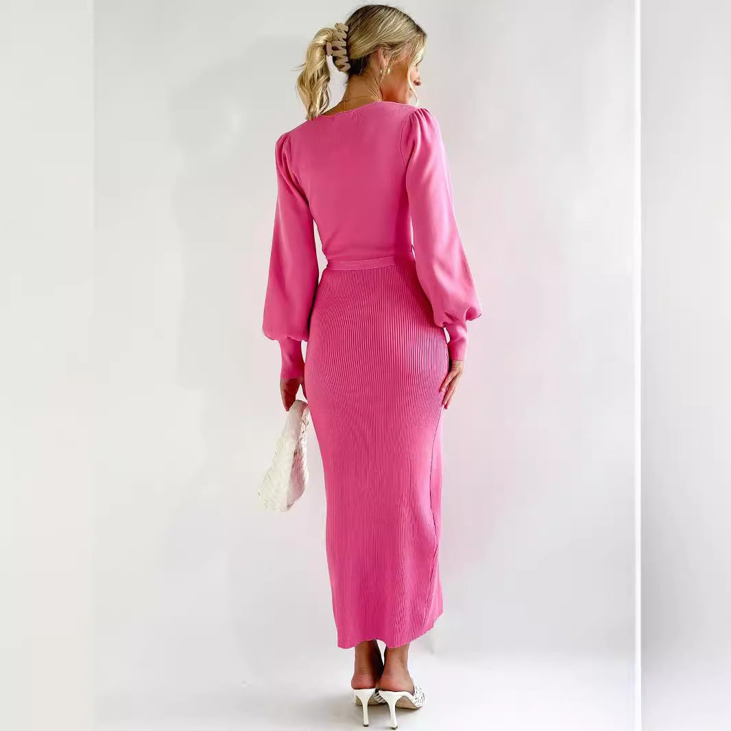 Damer Elegant långärmad Maxiklänning med ribbad struktur Eva Jonsson-Eva Jonsson