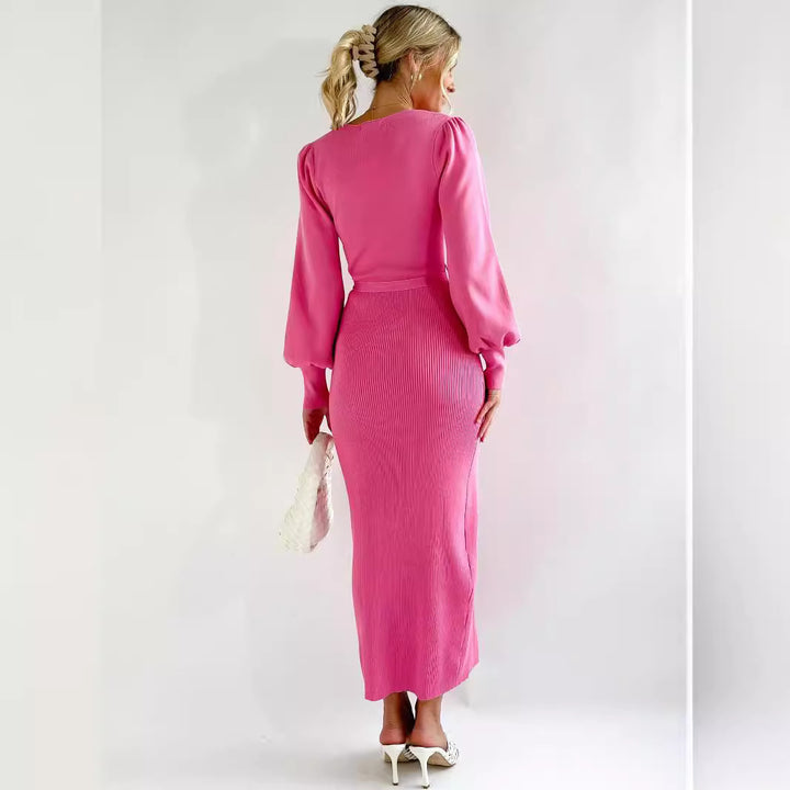 Damer Elegant långärmad Maxiklänning med ribbad struktur Eva Jonsson-Eva Jonsson