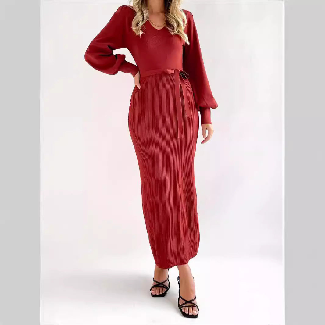 Damer Elegant långärmad Maxiklänning med ribbad struktur Eva Jonsson-Eva Jonsson