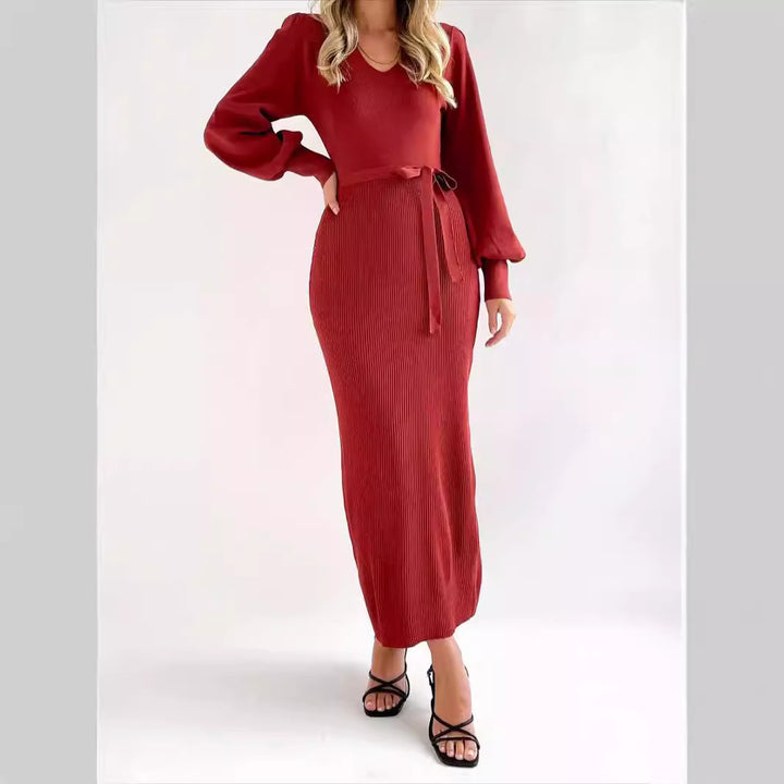Damer Elegant långärmad Maxiklänning med ribbad struktur Eva Jonsson-Eva Jonsson