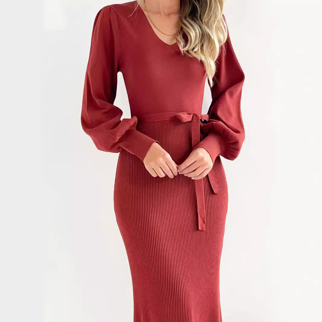 Damer Elegant långärmad Maxiklänning med ribbad struktur Eva Jonsson-Eva Jonsson
