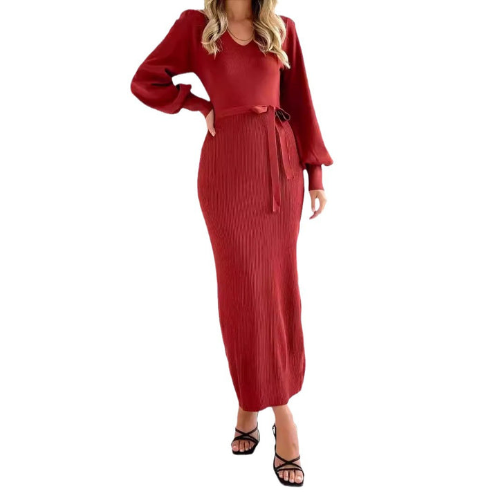 Damer Elegant långärmad Maxiklänning med ribbad struktur Eva Jonsson-Eva Jonsson