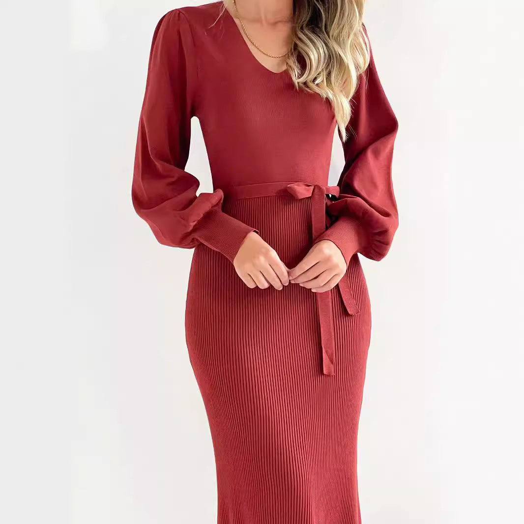 Damer Elegant långärmad Maxiklänning med ribbad struktur Eva Jonsson-Eva Jonsson