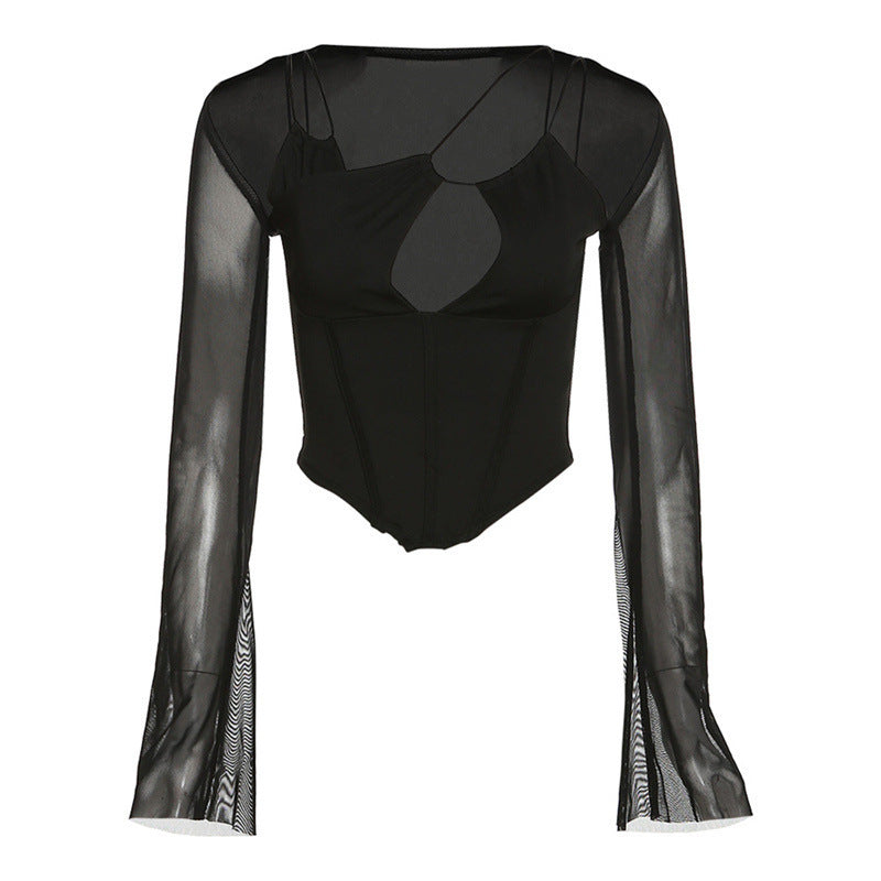 Damer Elegant långärmad bodysuit med djup urringning och lekfullt axeldesign Eva Jonsson-Eva Jonsson
