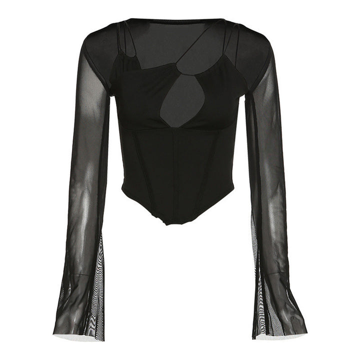 Damer Elegant långärmad bodysuit med djup urringning och lekfullt axeldesign Eva Jonsson-Eva Jonsson