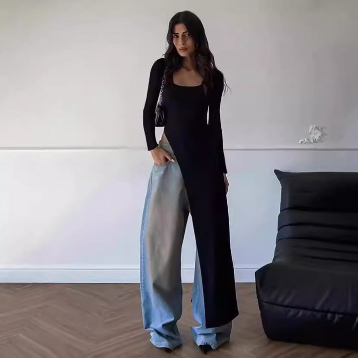 Damer Elegant långärmad klänning med asymmetrisk fåll Mirla-Eva Jonsson