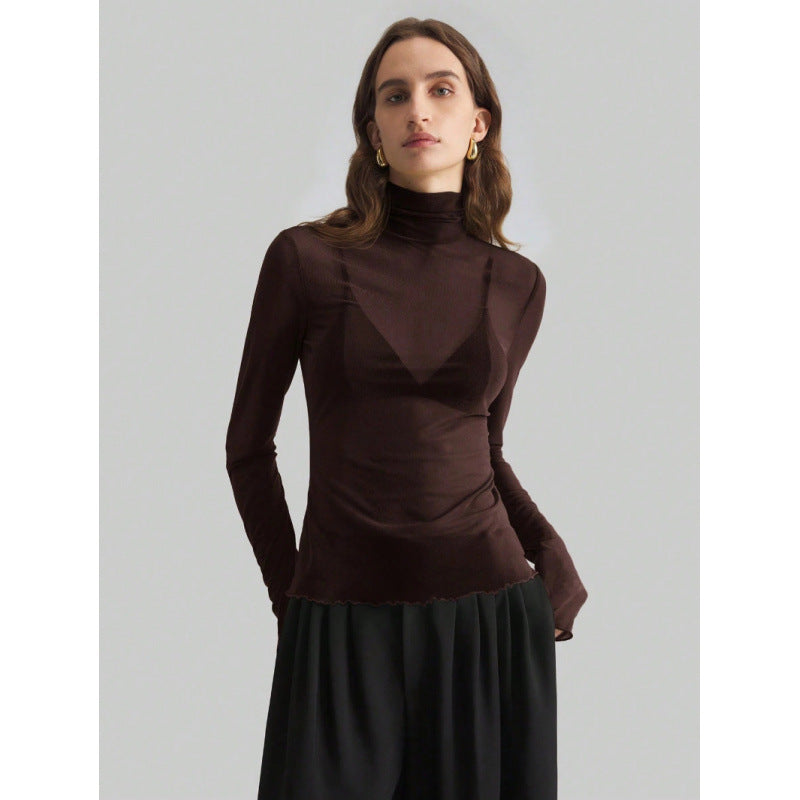 Damer Elegant långärmad transparent topp med hög krage Mirla-Eva Jonsson